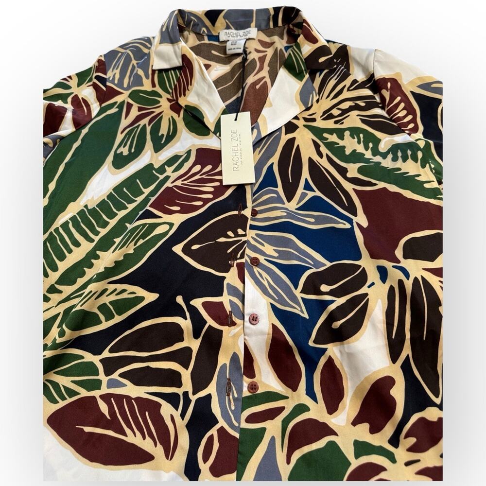 NWT Rachel Zoe Floral Tropical Satin Feel Button-Up Short Sleeve Shirt – Size XS - Picture 3 of 7